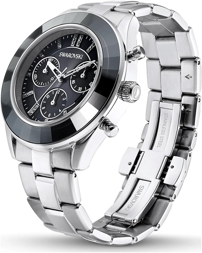 Swarovski Octea Lux Sport Chronograph Black Dial Silver Steel Strap Watch for Women - 5610520 Buy Now By Swarovski