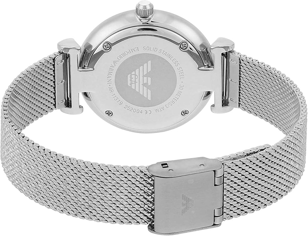Emporio Armani Gianni T-Bar Quartz Mother of Pearl Dial Silver Mesh Bracelet Watch For Women - AR11319 Buy Now By Emporio Armani