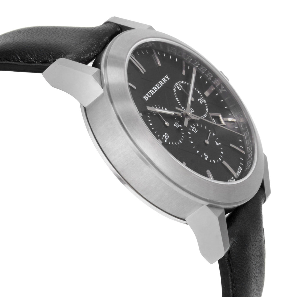 Burberry The City Chronograph Black Dial Black Leather Strap Watch for Men - BU9356 Buy Now By Burberry