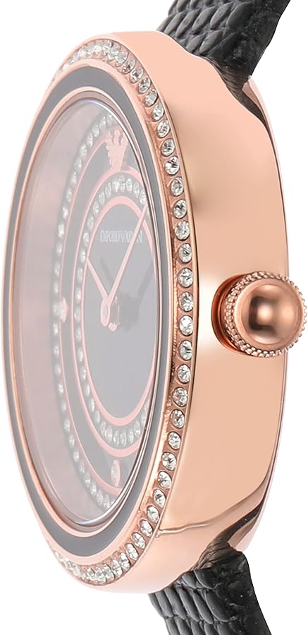 Emporio Armani Rosa Two Hand Black Dial Black Leather Strap Watch For Women - AR11493 Buy Now By Emporio Armani