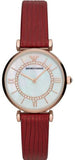 Emporio Armani Gianni T-Bar Analog Mother of Pearl Dial Red Leather Strap Watch For Women - AR11322 Buy Now By Emporio Armani