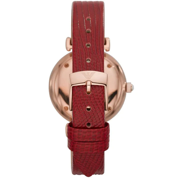 Emporio Armani Gianni T-Bar Analog Mother of Pearl Dial Red Leather Strap Watch For Women - AR11322 Buy Now By Emporio Armani