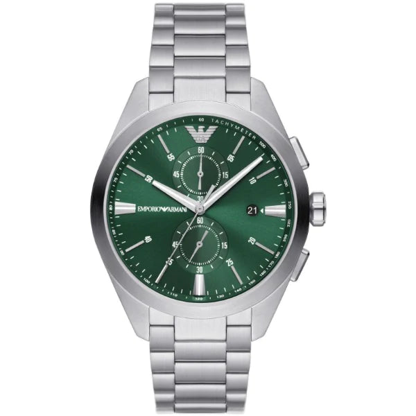 Emporio Armani Chronograph Green Dial Silver Steel Strap Watch For Men - AR11480 Buy Now By Emporio Armani