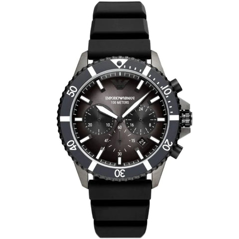 Emporio Armani Diver Chronograph Black Dial Black Silicon Strap Watch For Men - AR11515 Buy Now By Emporio Armani