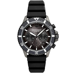 Emporio Armani Diver Chronograph Black Dial Black Silicon Strap Watch For Men - AR11515 Buy Now By Emporio Armani