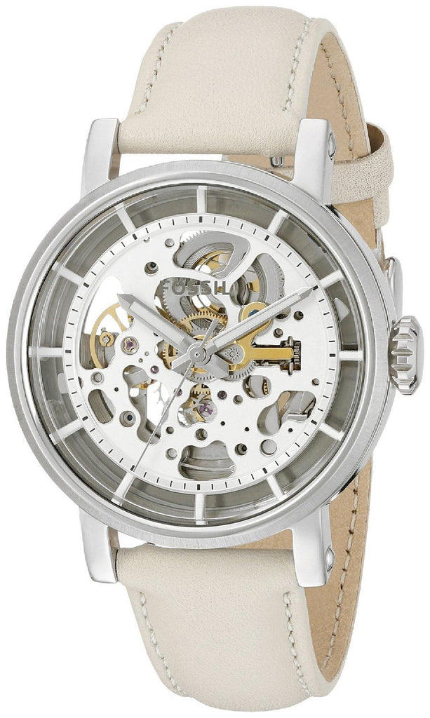 Fossil Boyfriend Automatic Skeleton Silver Dial White Leather Strap Watch for Women - ME3069 Buy Now By Fossil