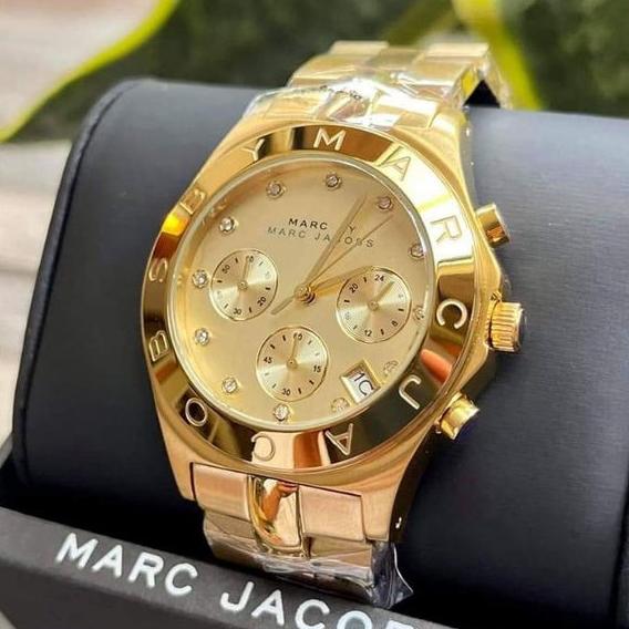 Marc Jacobs Blade Chronograph Gold Dial Gold Steel Strap Watch for Women - MBM3101 Buy Now By Marc Jacobs