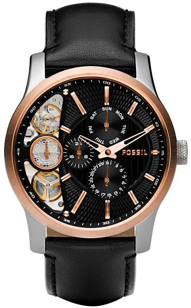 Fossil Twist Multi-Function Chronograph Black Dial Black Leather Strap Watch for Men - ME1099 Buy Now By Fossil