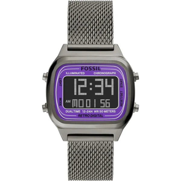 Fossil Retro Digital Purple Dial Grey Mesh Strap Watch for Men - FS5888 Buy Now By Fossil