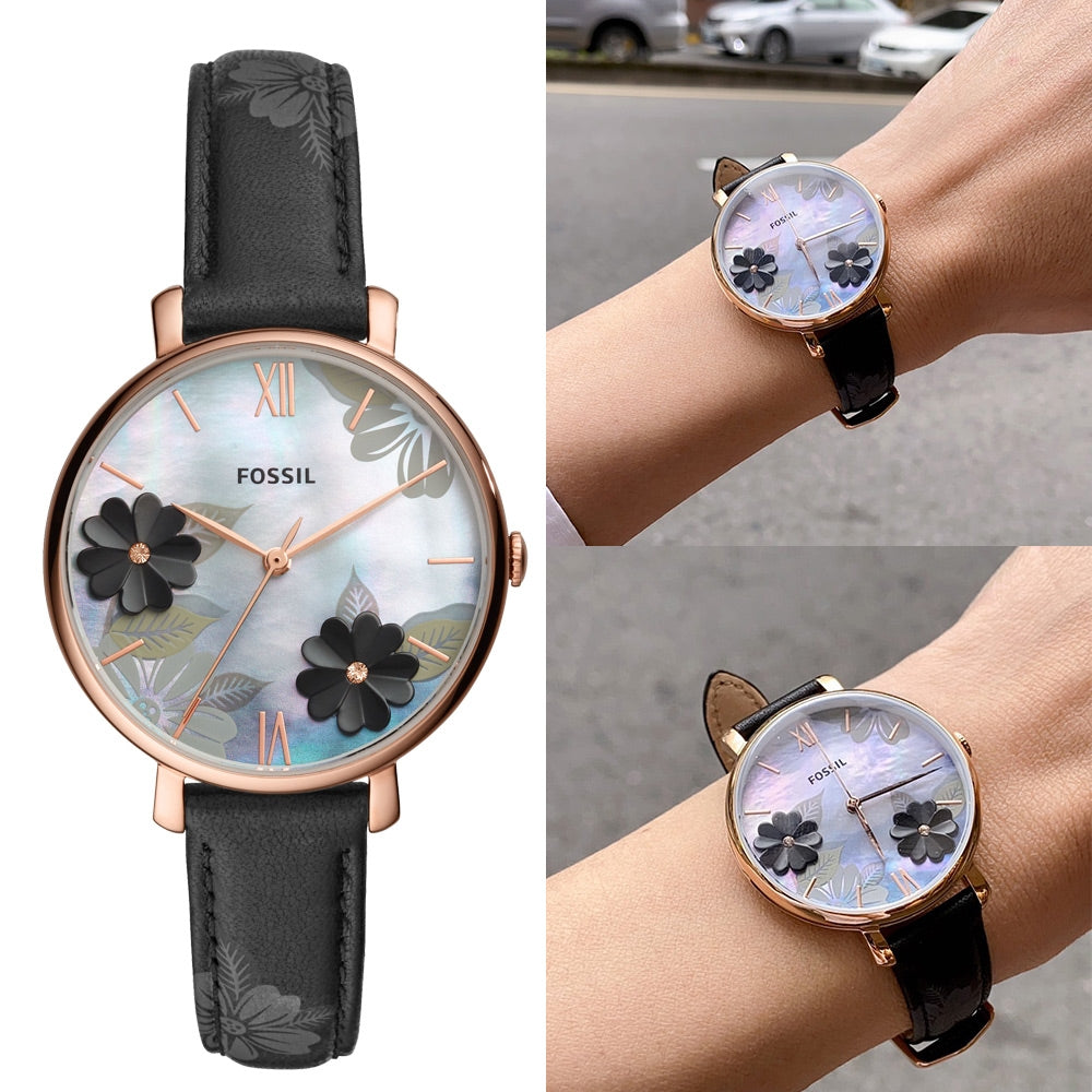 Fossil Jacqueline Mother of Pearl Dial Black Leather Strap Watch for Women - ES4535 Buy Now By Fossil