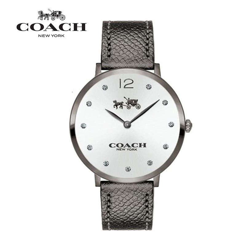 Coach Slim Easton Silver Dial Grey Leather Strap Watch for Women - 14502686 Buy Now By Coach