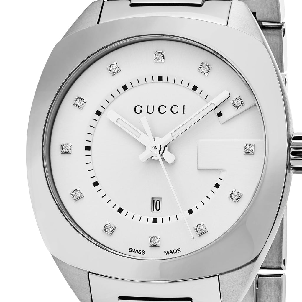 Gucci GG2570 Diamonds White Dial Silver Steel Strap Watch For Women - YA142403 Buy Now By Gucci