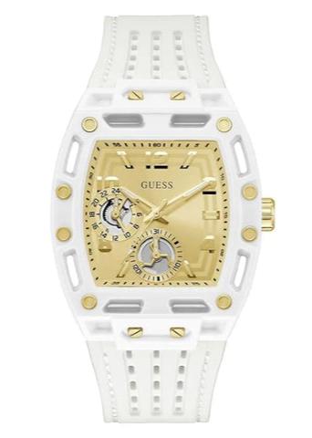 Guess Phoenix Analog Gold Dial White Silicone Strap Watch For Men - GW0499G5 Buy Now By Guess