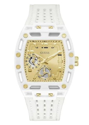 Guess Phoenix Analog Gold Dial White Silicone Strap Watch For Men - GW0499G5 Buy Now By Guess
