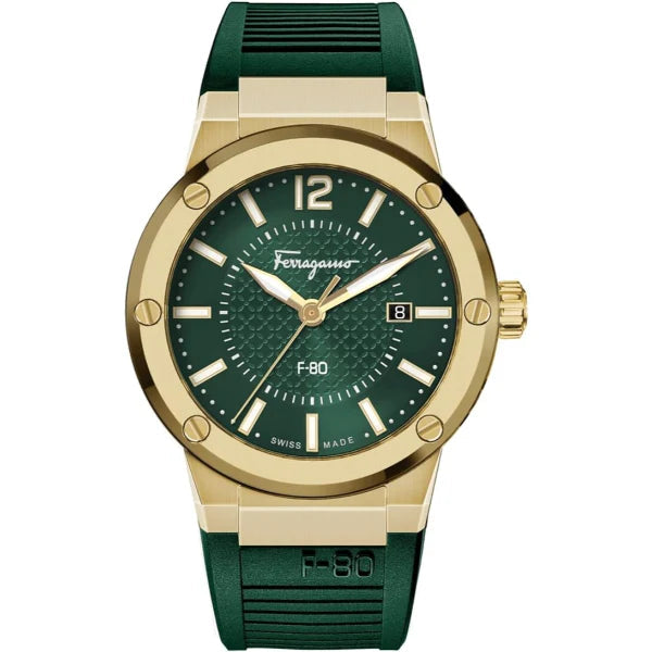Salvatore Ferragamo F-80 Classic Green Dial Green Rubber Strap Watch for Men - SFHY02022 Buy Now By Salvatore Ferragamo