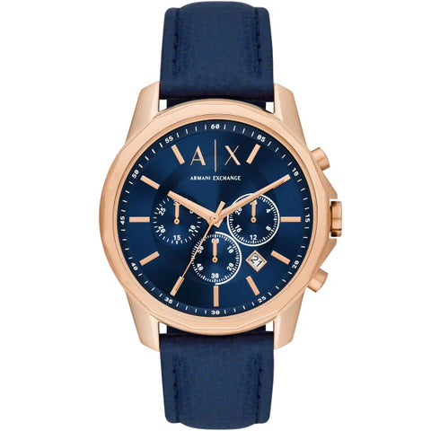 Armani Exchange Banks Chronograph Blue Dial Blue Leather Strap Watch For Men - AX1723 Buy Now By Armani Exchange