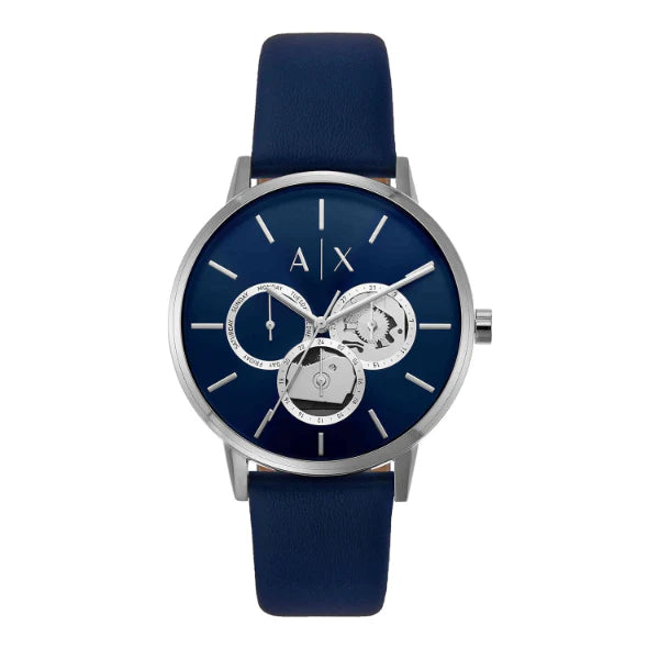 Armani Exchange Cayde Chronograph Blue Dial Blue Leather Strap Watch for Men - AX2746 Buy Now By Armani Exchange