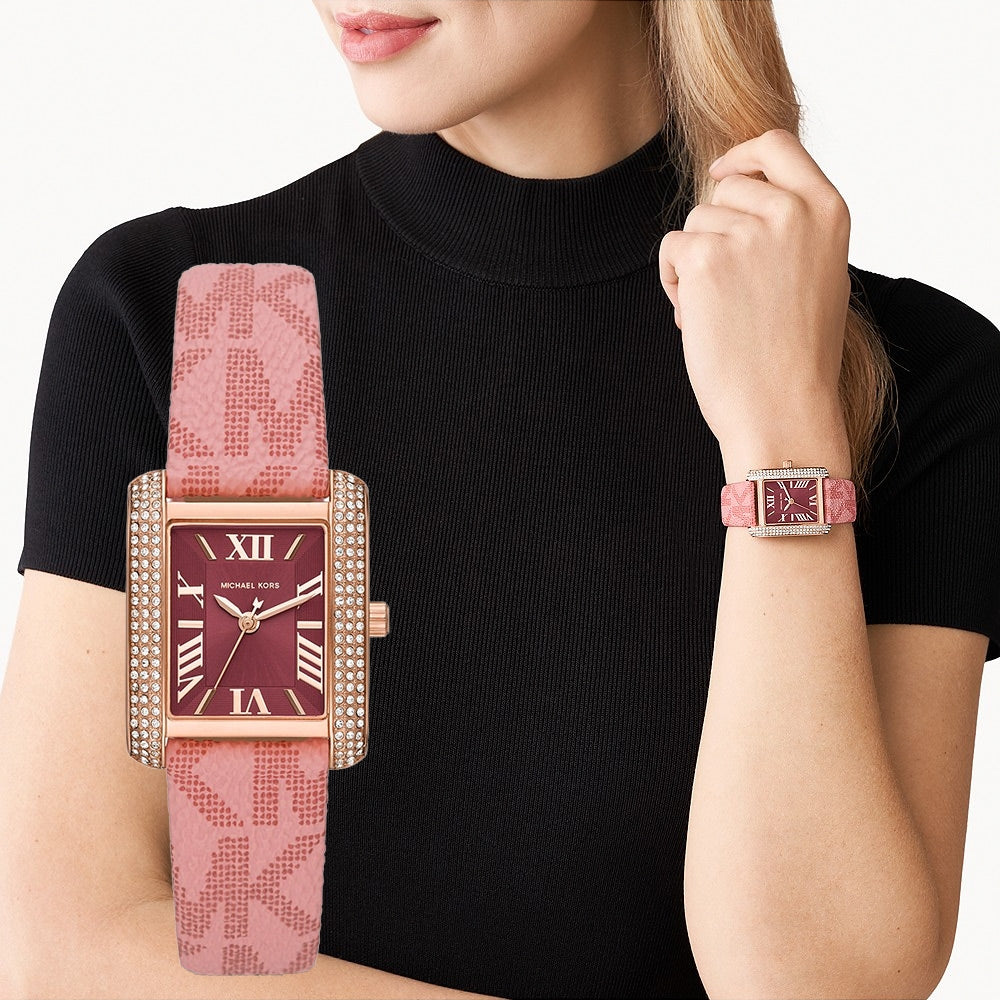 Michael Kors Emery Quartz Diamonds Red Dial Pink Leather Strap Watch For Women - MK2966 Buy Now By Michael Kors