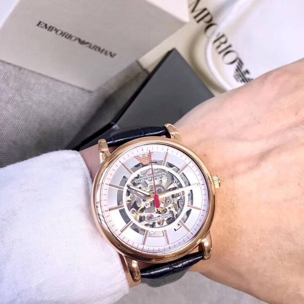 Emporio Armani Meccanico Silver Dial Blue Leather Strap Watch For Men - AR60009 Buy Now By Emporio Armani