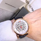 Emporio Armani Meccanico Silver Dial Blue Leather Strap Watch For Men - AR60009 Buy Now By Emporio Armani