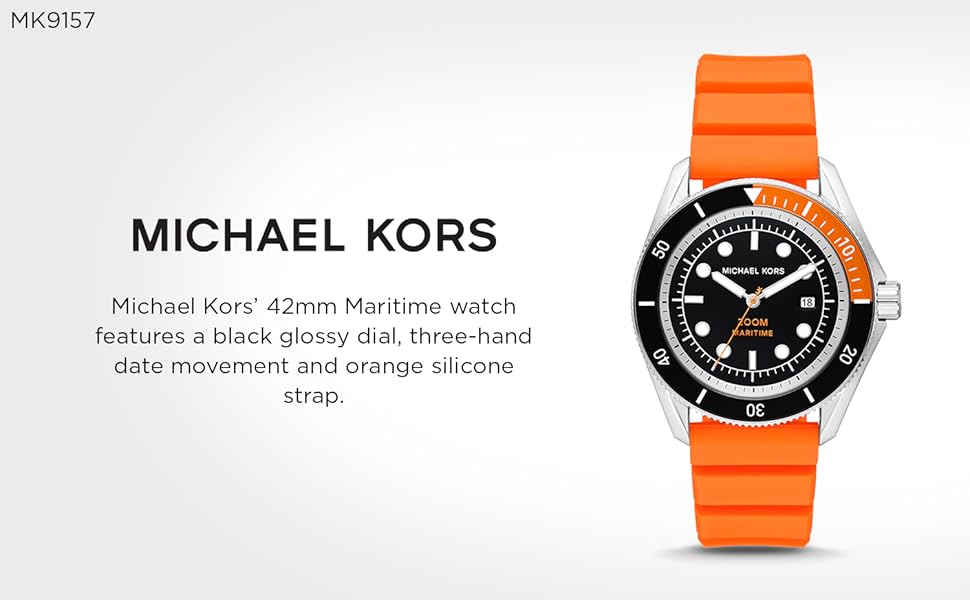 Michael Kors Maritime Three-Hand Analog Black Dial Orange Silicone Strap Watch for Men - MK9157 Buy Now By Michael Kors