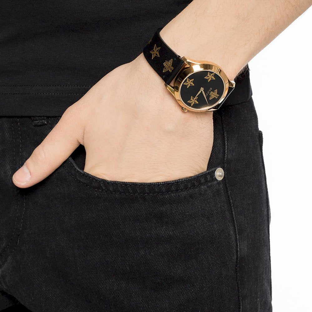 Gucci G Timeless Bee Motif Black Dial Black Leather Strap Watch For Women - YA1264055 Buy Now By Gucci