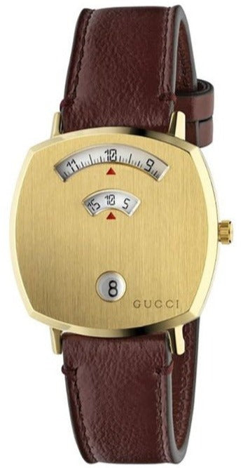 Gucci Grip Quartz Yellow Gold Dial Maroon Leather Strap Watch For Women - YA157405 Buy Now By Gucci