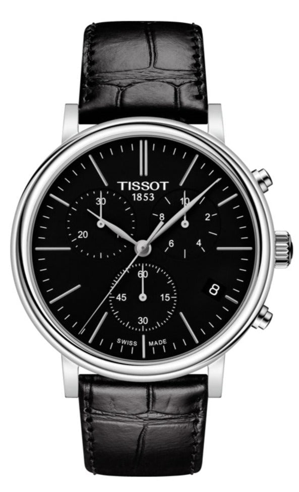 Tissot Carson Premium Chronograph Black Dial Black Leather Strap Watch For Men - T122.417.16.051.00 Buy Now By Tissot