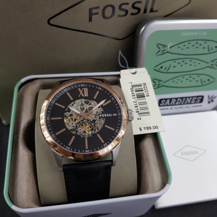 Fossil Flynn Mechanical Black Dial Black Leather Strap Watch for Men - BQ2216 Buy Now By Fossil