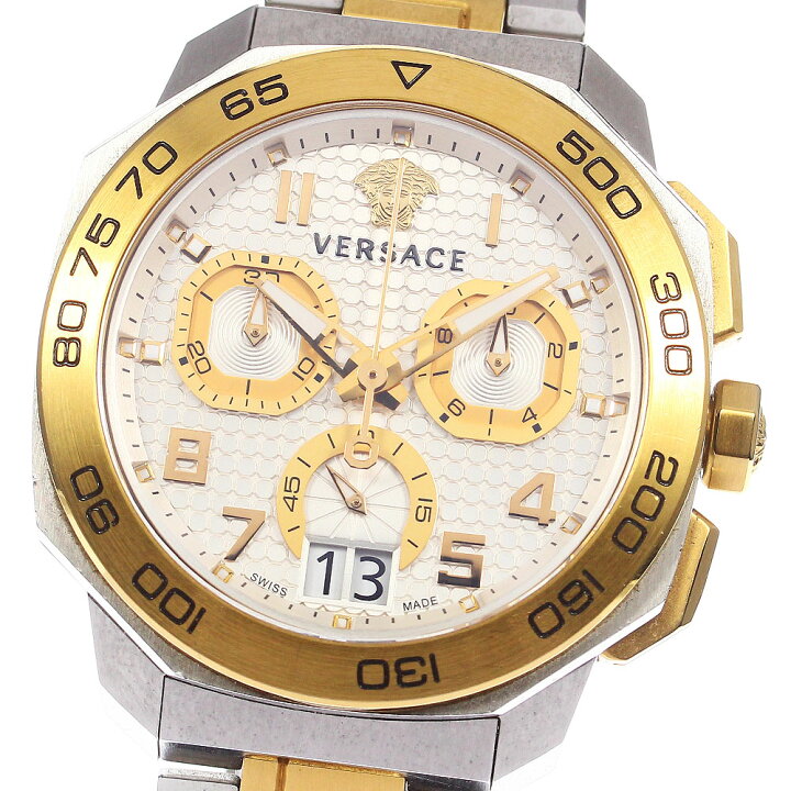 Versace Dylos Chronograph Silver Dial Two Tone Steel Strap Watch for Men - VQC030015 Buy Now By Versace