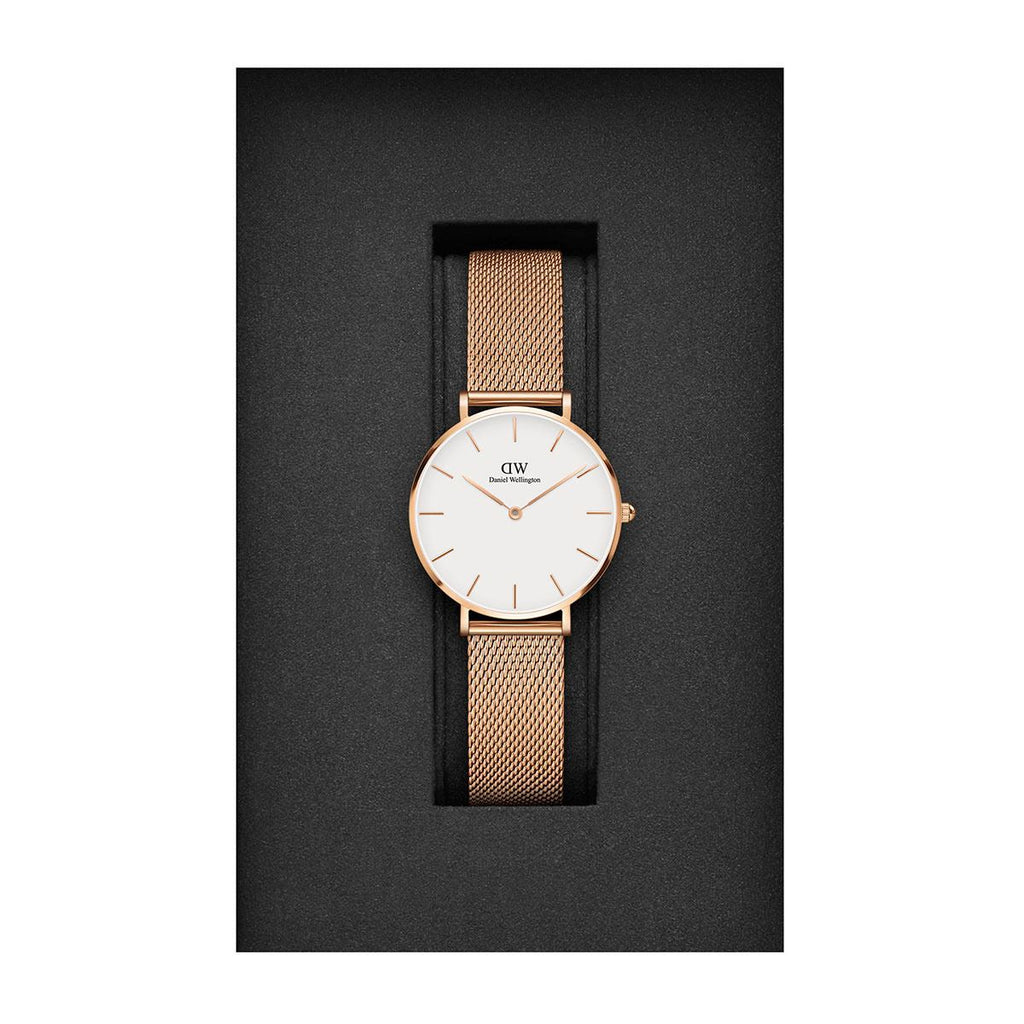Daniel Wellington Classic Petite Melrose White Dial Rose Gold Mesh Bracelet Watch For Women - DW00100163 Buy Now By Daniel Wellington