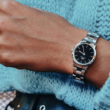 Daniel Wellington Iconic Link Black Dial Silver Steel Strap Watch For Women - DW00100208 Buy Now By Daniel Wellington