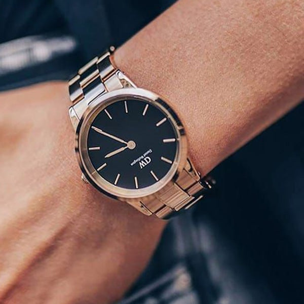 Daniel Wellington Iconic Link Black Dial Rose Gold Steel Strap Watch for Women - DW00100210 Buy Now By Daniel Wellington