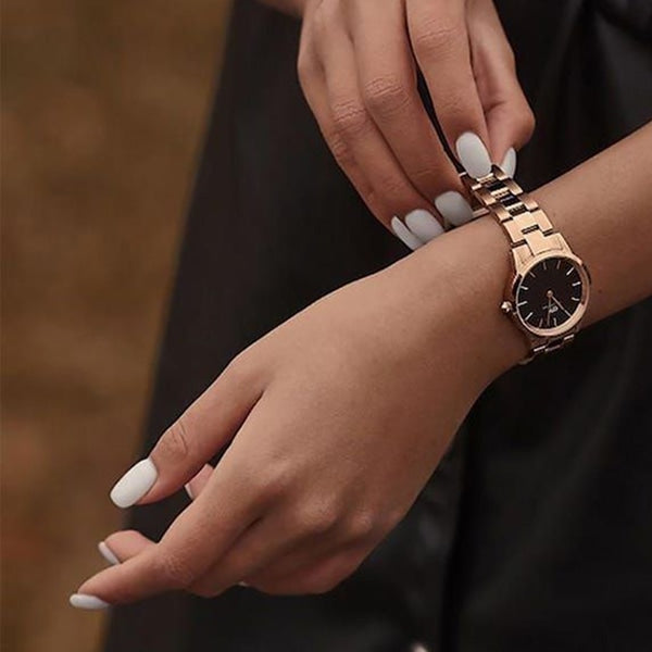 Daniel Wellington Iconic Link Black Dial Rose Gold Steel Strap Watch for Women - DW00100212 Buy Now By Daniel Wellington