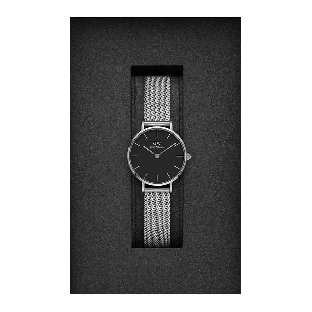Daniel Wellington Petite Sterling Black Dial Silver Mesh Bracelet Watch For Women - DW00100218 Buy Now By Daniel Wellington