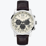 Guess Chronograph Quartz White Dial Brown Leather Strap Watch For Men - W0380G1 Buy Now By Guess
