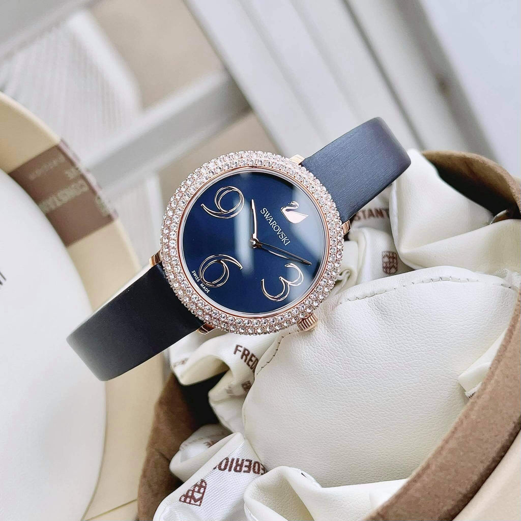 Swarovski Crystal Frost Blue Dial Blue Leather Strap Watch for Women - 5484061 Buy Now By Swarovski