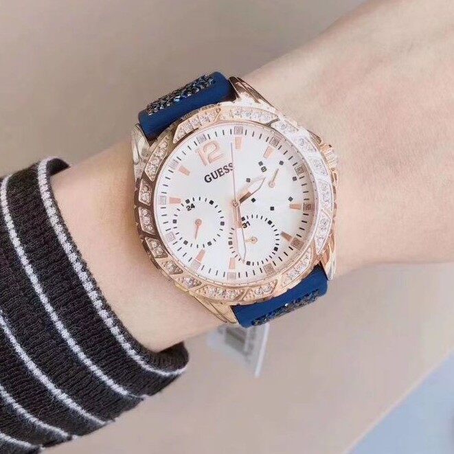 Guess Swirl Analog Quartz White Dial Blue Rubber Strap Watch for Women - W1096L4 Buy Now By Guess