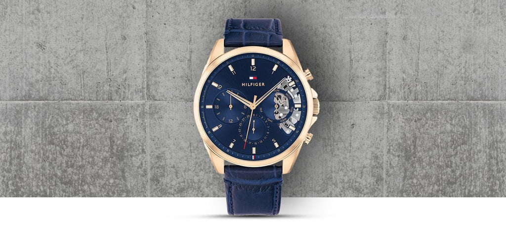 Tommy Hilfiger Baker Chronograph Quartz Blue Dial Blue Leather Strap Watch For Men - 1710451 Buy Now By Tommy Hilfiger