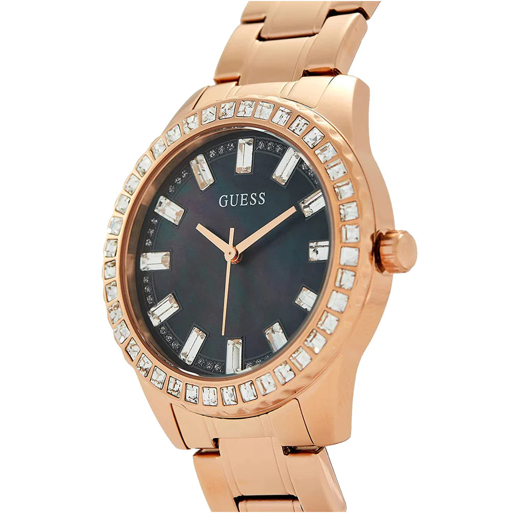 Guess Sparkler Diamonds Black Dial Rose Gold Steel Strap Watch for Women - GW0111L3 Buy Now By Guess