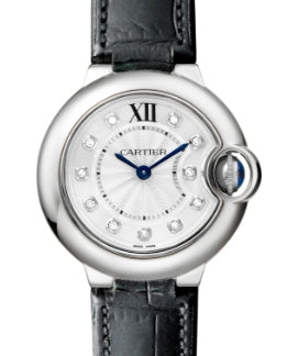 Cartier Ballon Bleu de Cartier Diamonds Silver Dial Black Leather Strap Watch for Women - W4BB0008 Buy Now By Cartier