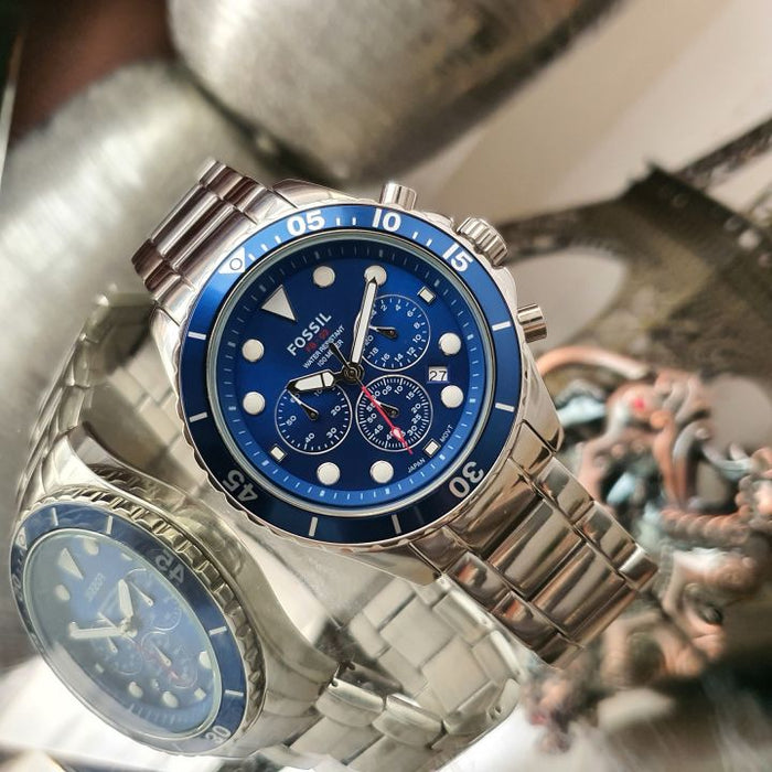 Fossil FB-03 Chronograph Blue Dial Silver Steel Strap Watch for Men - FS5724 Buy Now By Fossil