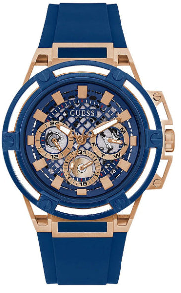 Guess Matrix Multifunction Blue Dial Blue Rubber Strap Watch For Men - GW0423G1 Buy Now By Guess