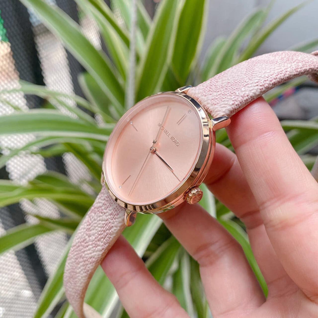 Michael Kors Jayne Three Hand Rose Gold Dial Pink Leather Strap Watch For Women - MK7130 Buy Now By Michael Kors