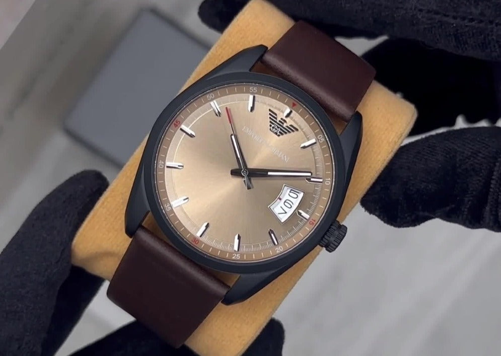 Emporio Armani Sportivo Chronograph Beige Dial Brown Leather Strap Watch For Men - AR6081 Buy Now By Emporio Armani