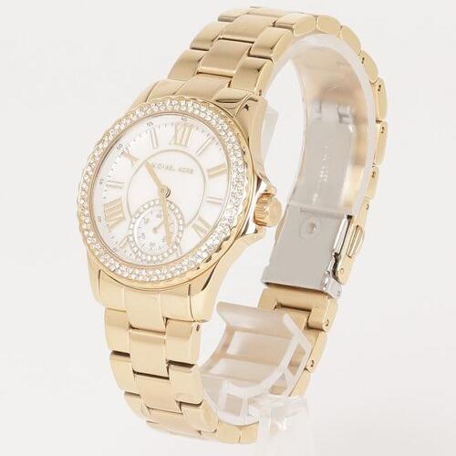 Michael Kors Everest Three-Hand Mother of Pearl White Dial Gold Steel Strap Watch For Women - MK7363 Buy Now By Michael Kors