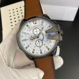 Diesel Mega Chief Chronograph White Dial Brown Leather Strap Watch For Men - DZ4280 Buy Now By Diesel