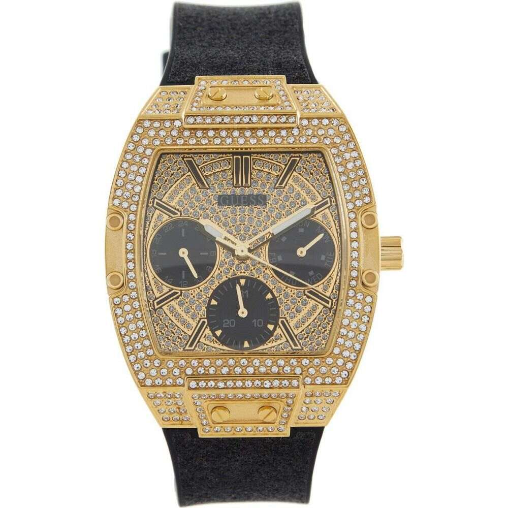 Guess Raven Diamonds Champagne Dial Black Rubber Strap Watch For Women - GW0105L2 Buy Now By Guess
