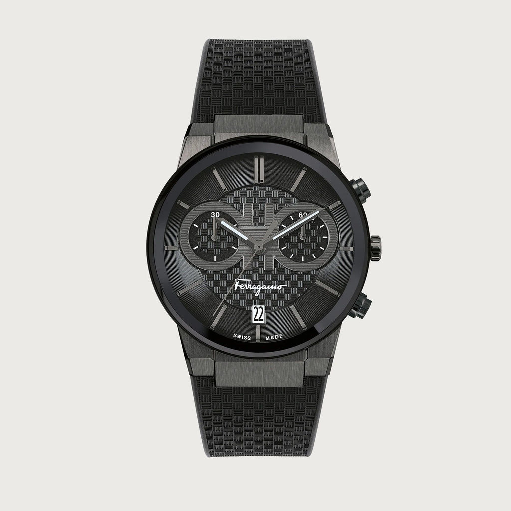 Salvatore Ferragamo Sapphire Chrono Black Dial Black Rubber Strap Watch for Men - SFME00621 Buy Now By Salvatore Ferragamo
