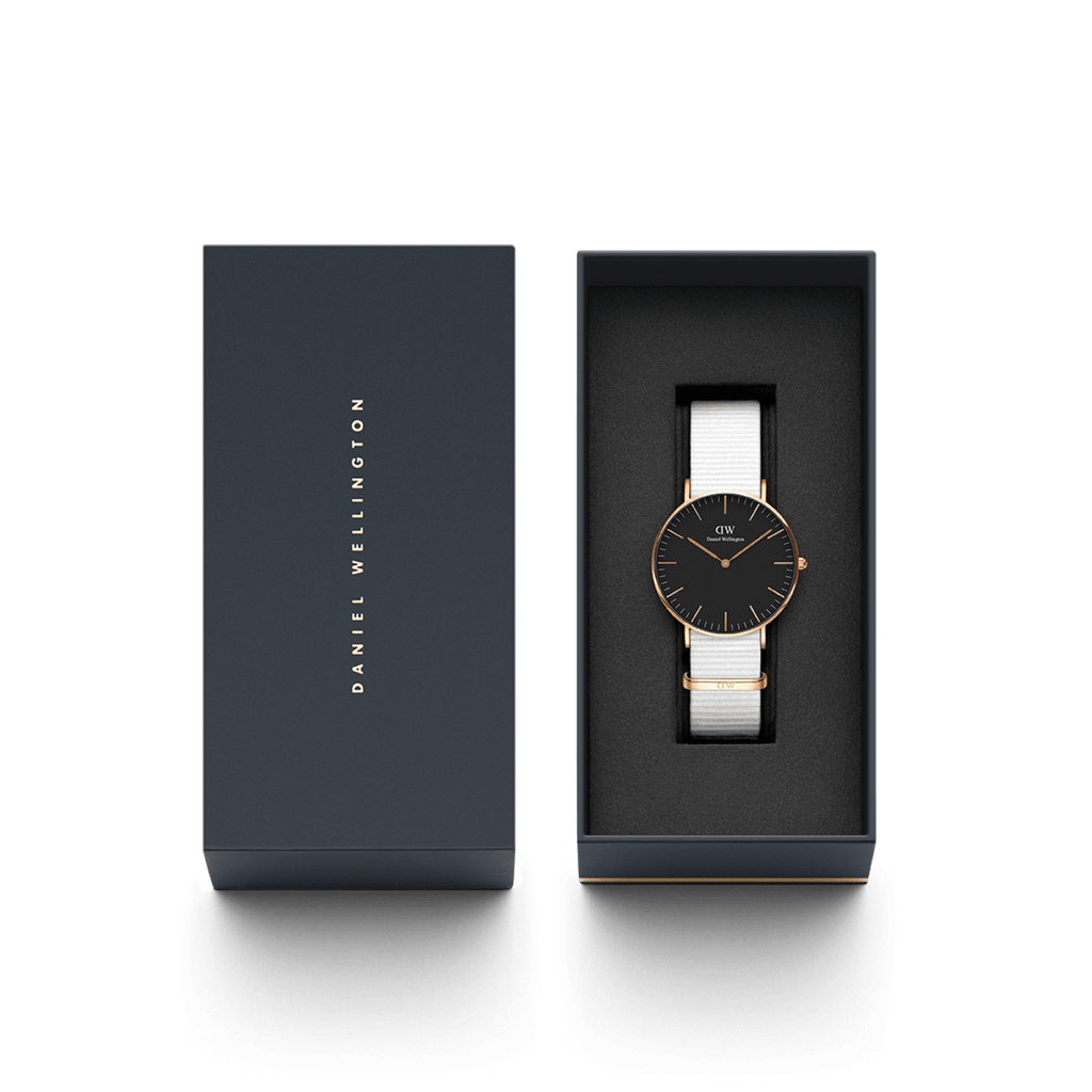 Daniel Wellington Classic Dover Black Dial White Nylon Strap Watch For Women - DW00100310 Buy Now By Daniel Wellington